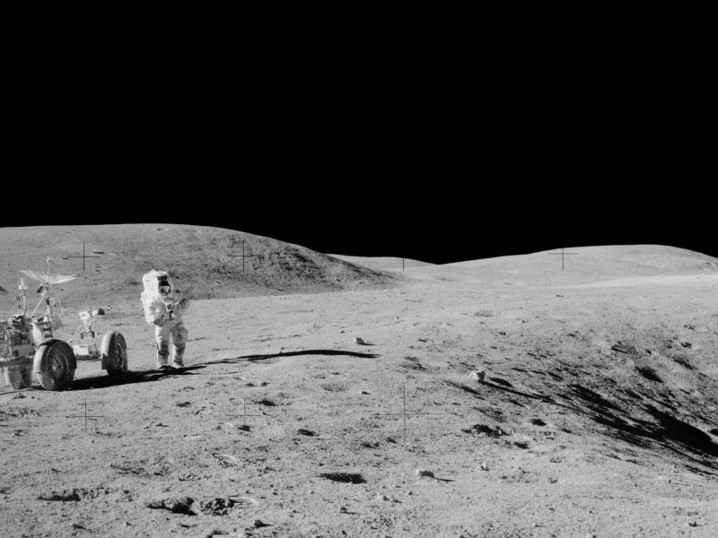The Apollo 16 buggy close to Plum crater