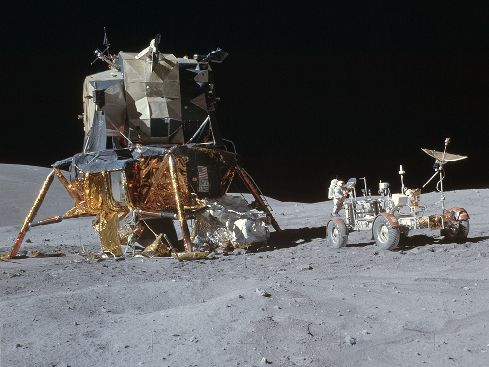 Apollo 16 lunar module and rover (courtesy of NASA)
