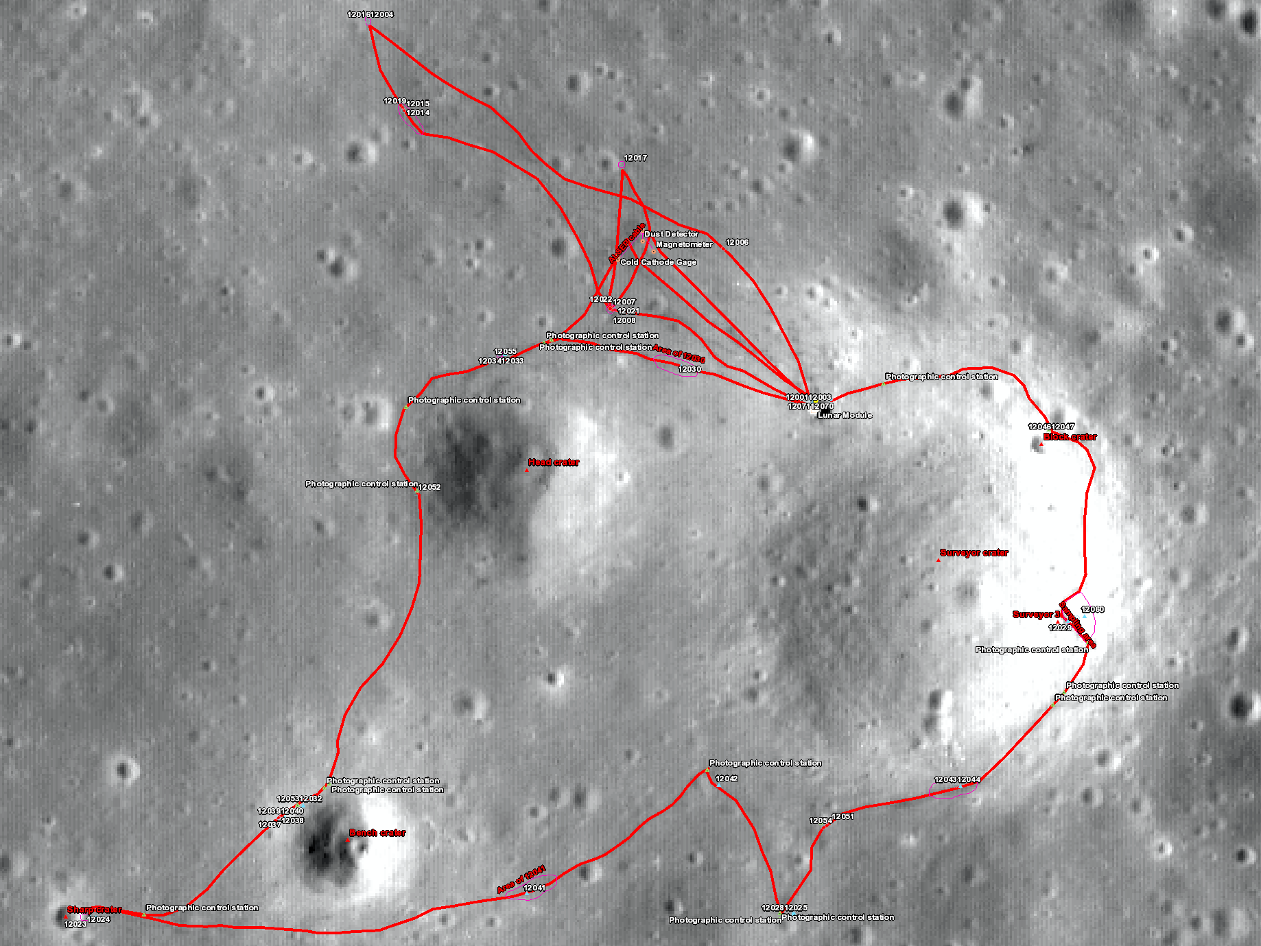 Apollo 12 sample location map