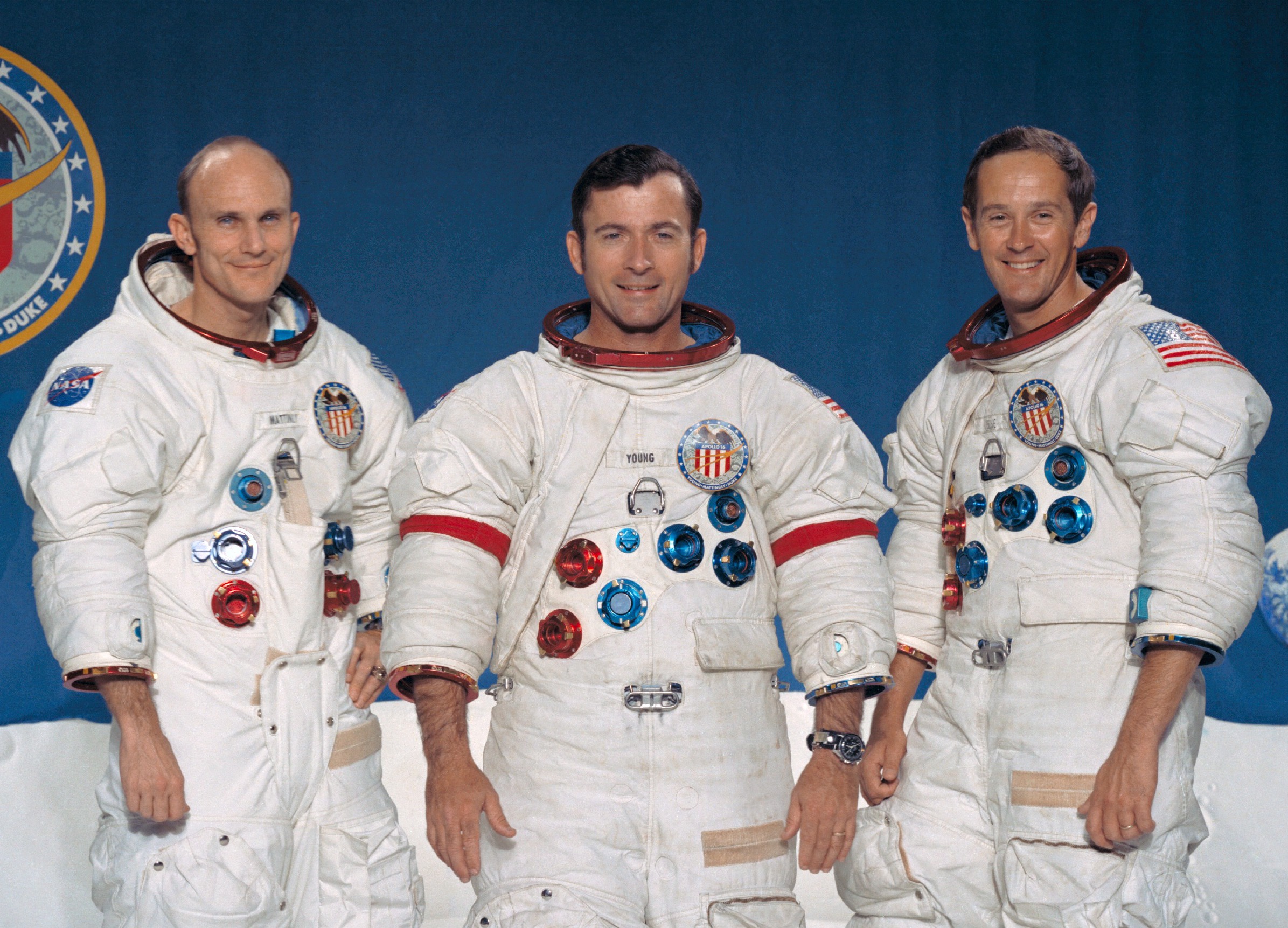 Apollo 16 crew: Thomas Mattingly, John Young & Charles Duke (courtesy of NASA)