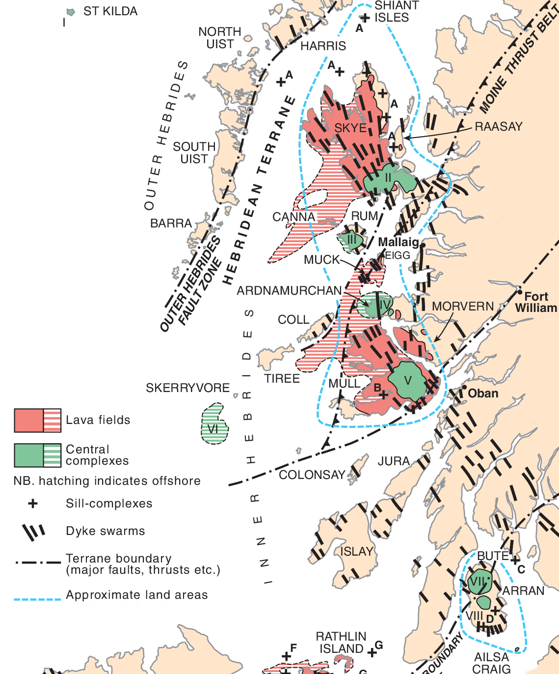 Palaeogene igneous complexes in Scotland (Courtesy of BGS)
