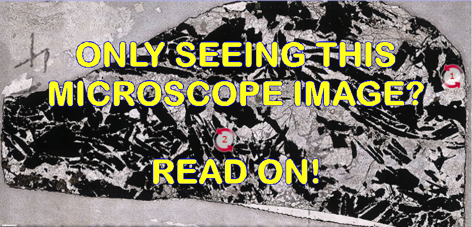 A microscope image of a geological sample with text annotation