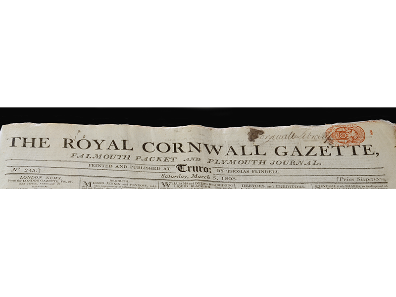 Royal Cornwall Gazette March 5th 1808
